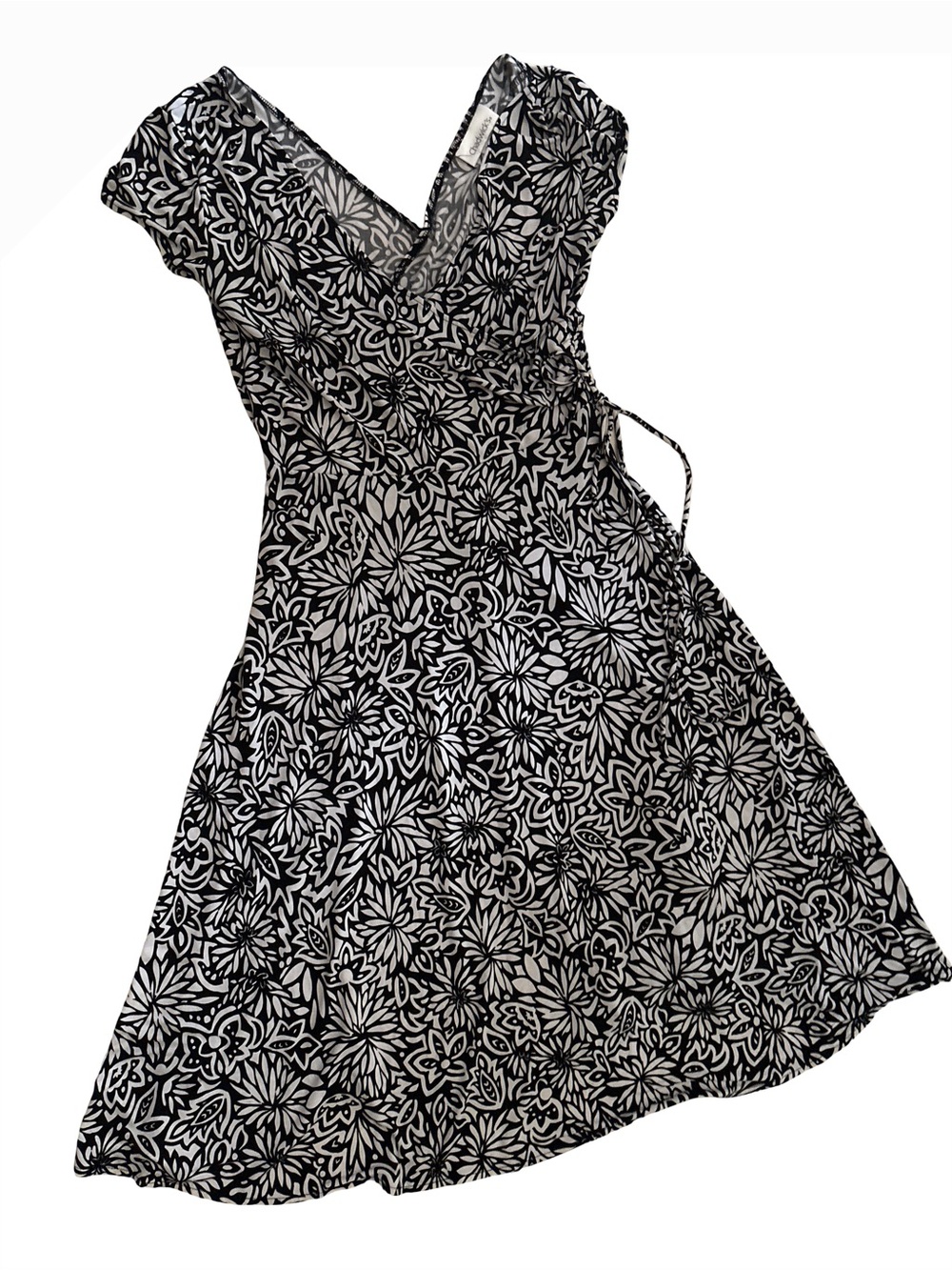 Chadwicks Black and White Floral Wrap Dress